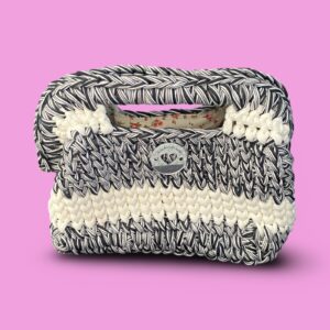 Small black and white crochet clutch bag #0037