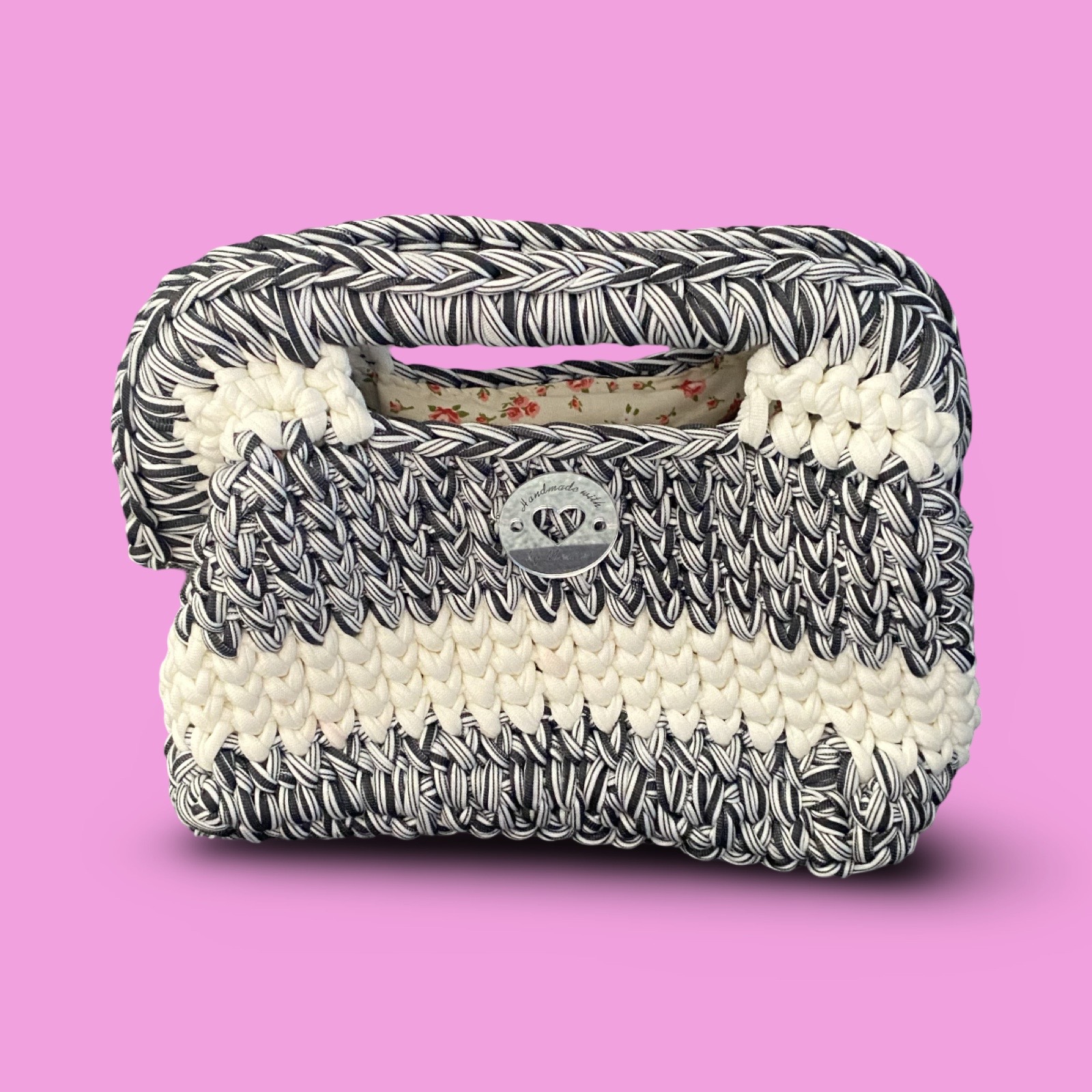 Small black and white crochet clutch bag #0037 - Image 1