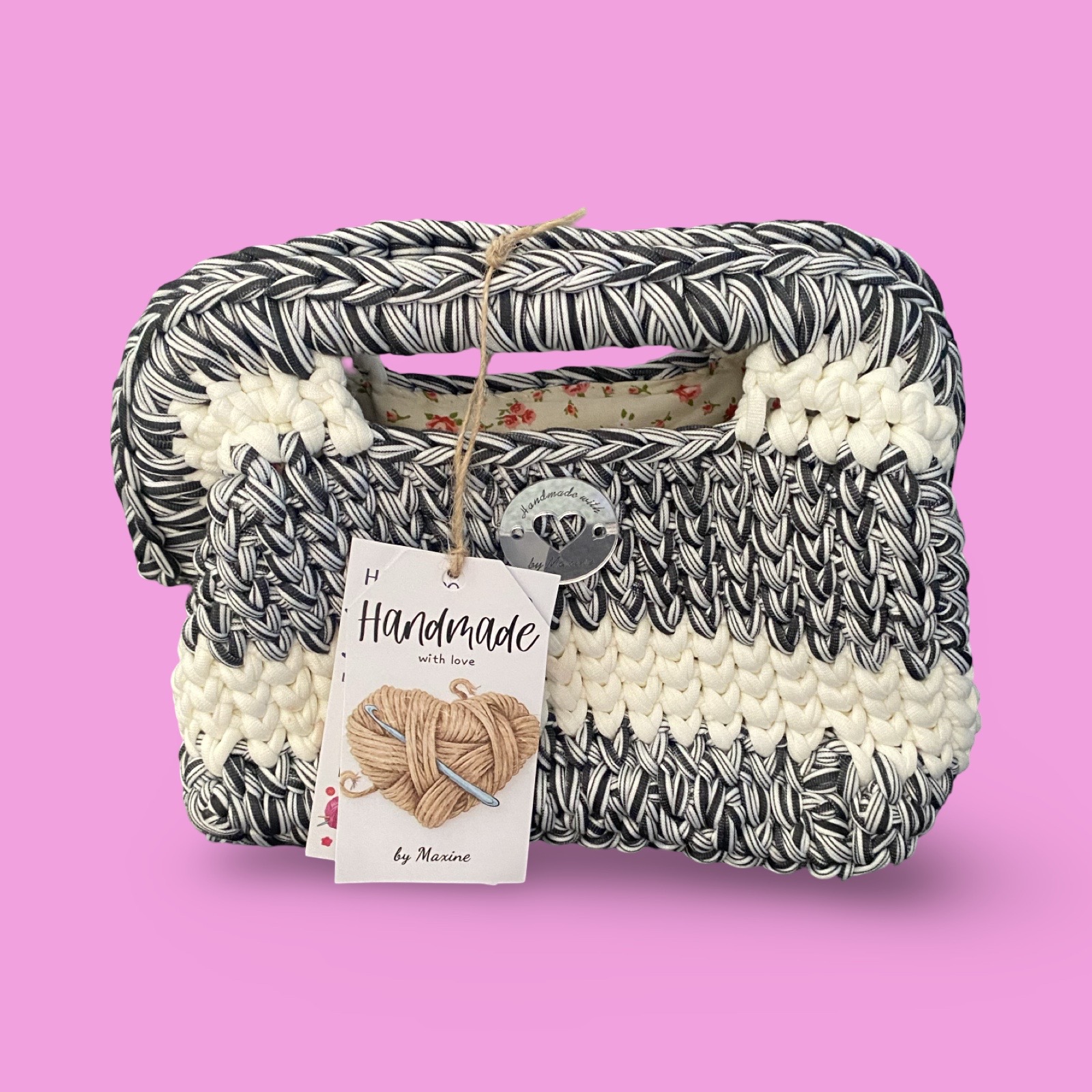 Small black and white crochet clutch bag #0037 - Image 5