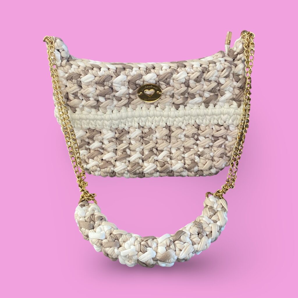 Beige and white multi crochet shoulder bag #0036