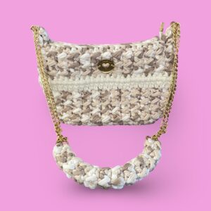 Beige and white multi crochet shoulder bag #0036