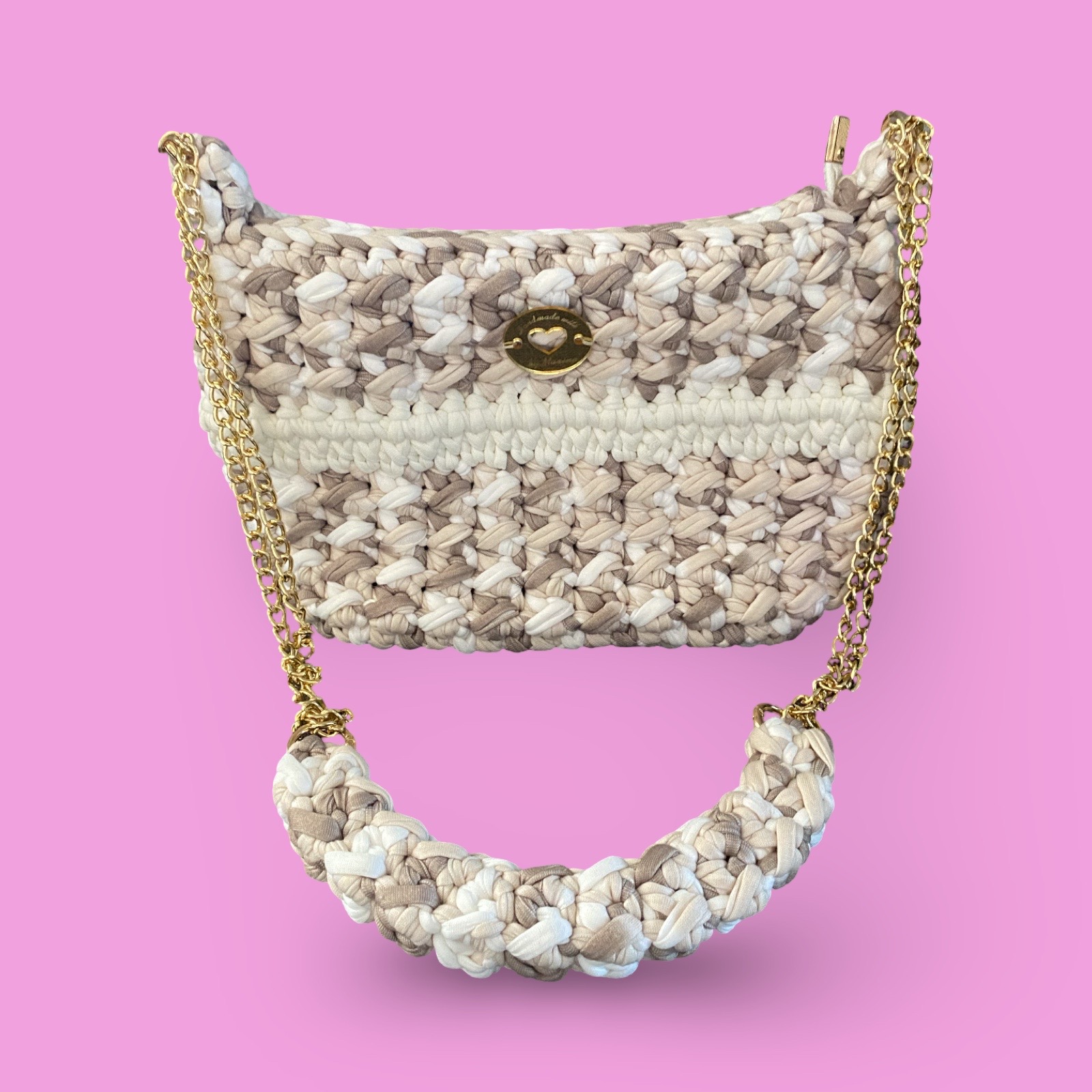 Beige and white multi crochet shoulder bag #0036 - Image 1