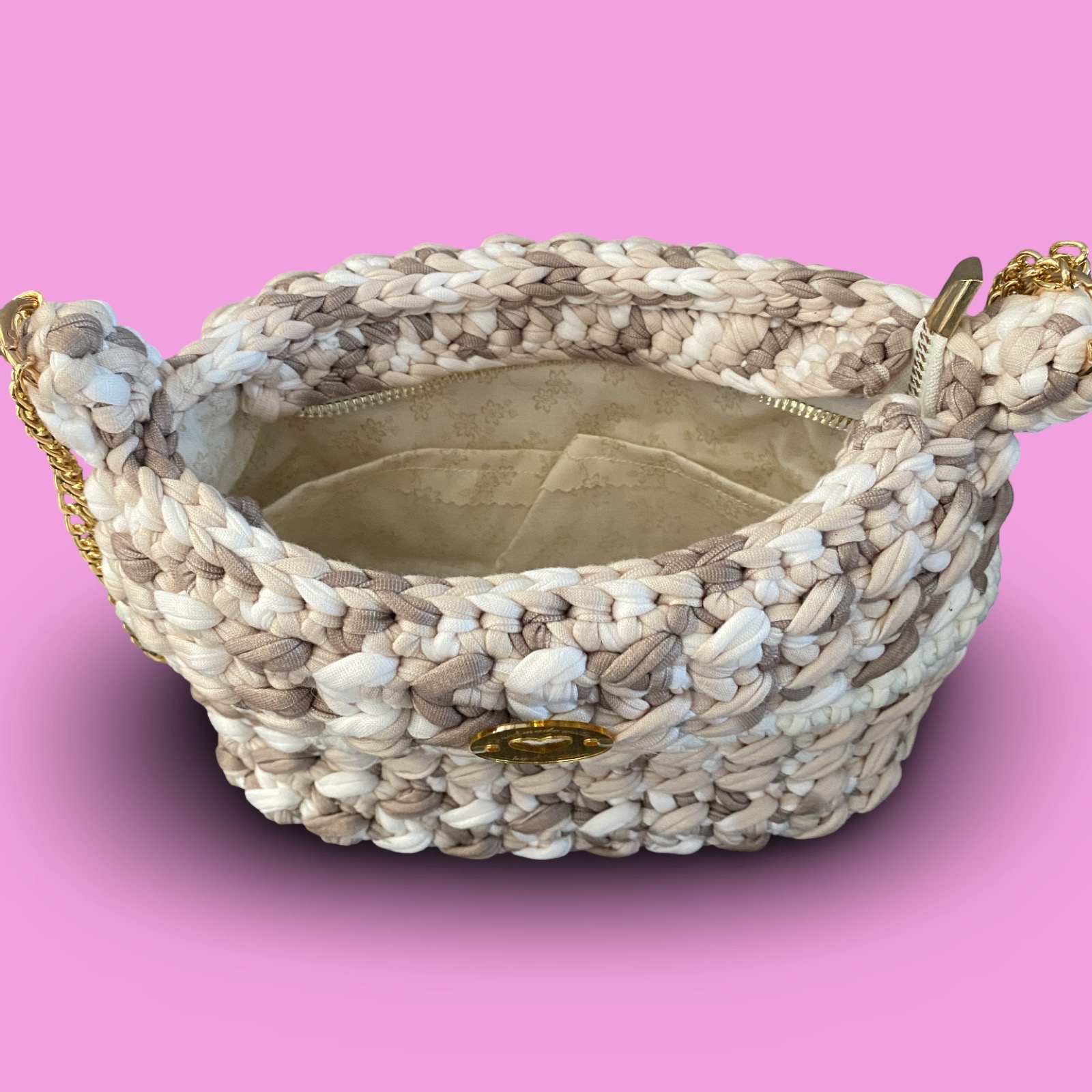 Beige and white multi crochet shoulder bag #0036 - Image 2