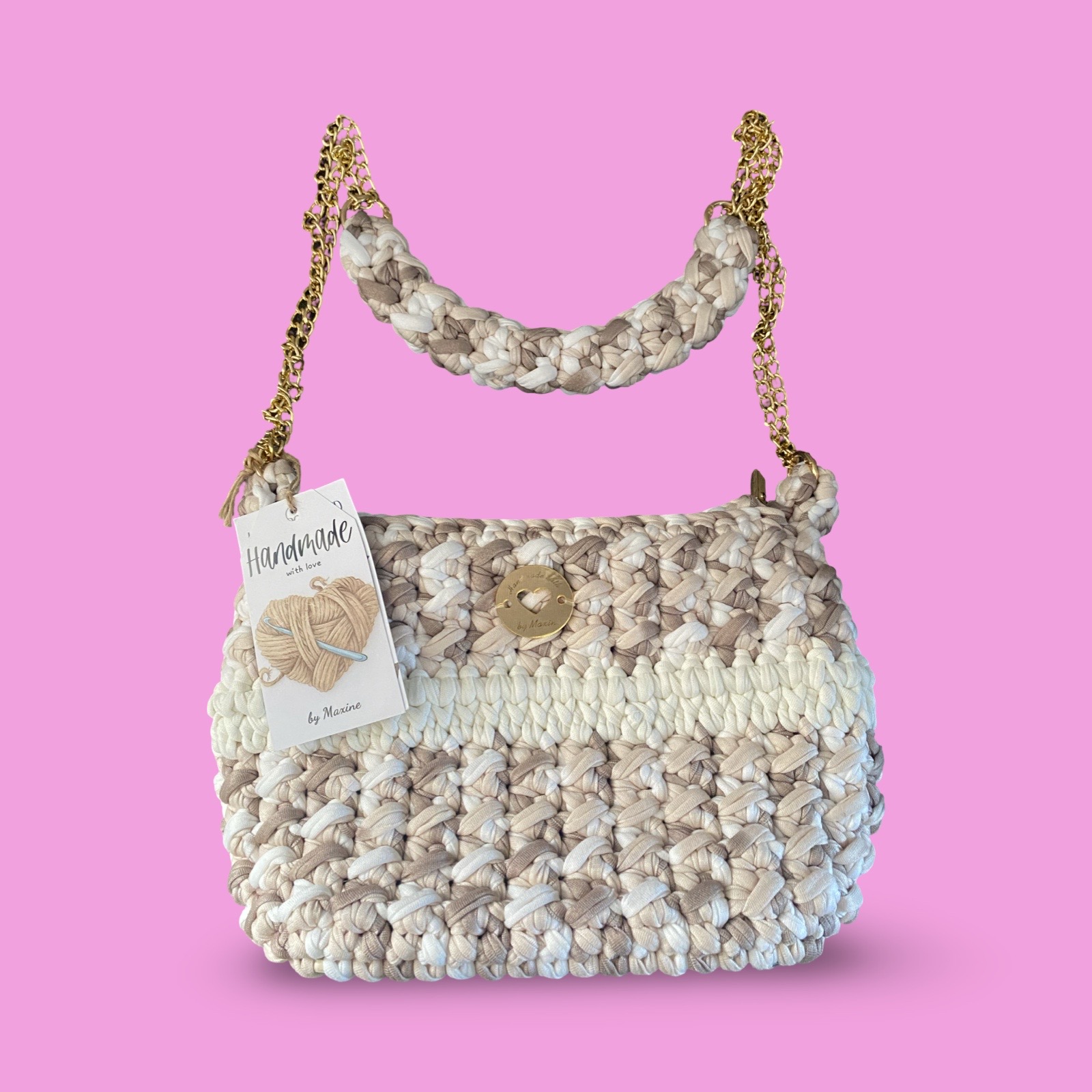 Beige and white multi crochet shoulder bag #0036 - Image 4