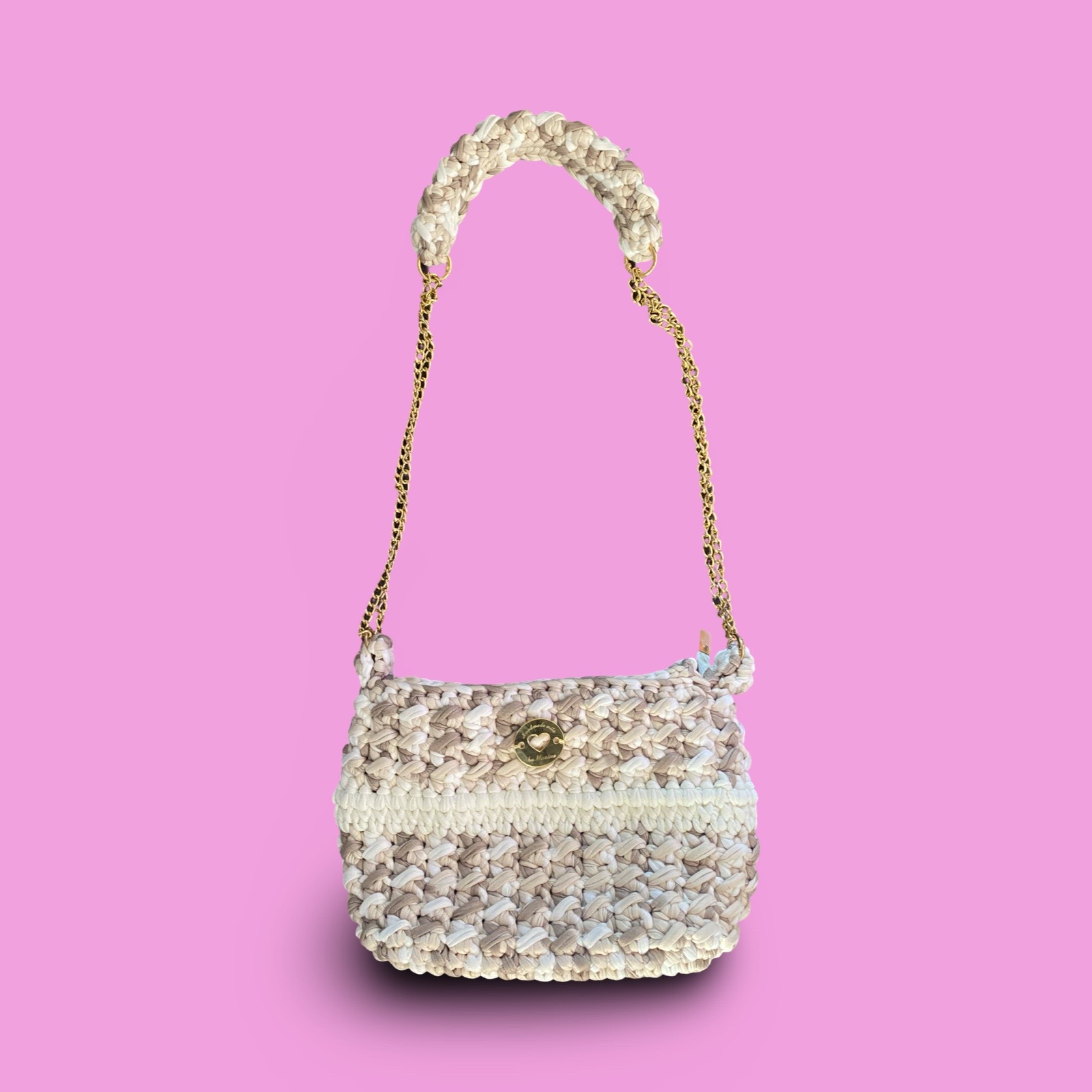 Beige and white multi crochet shoulder bag #0036 - Image 5