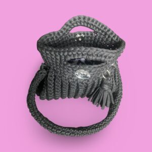Handmade crochet black shoulder bag #0047 - Image 3