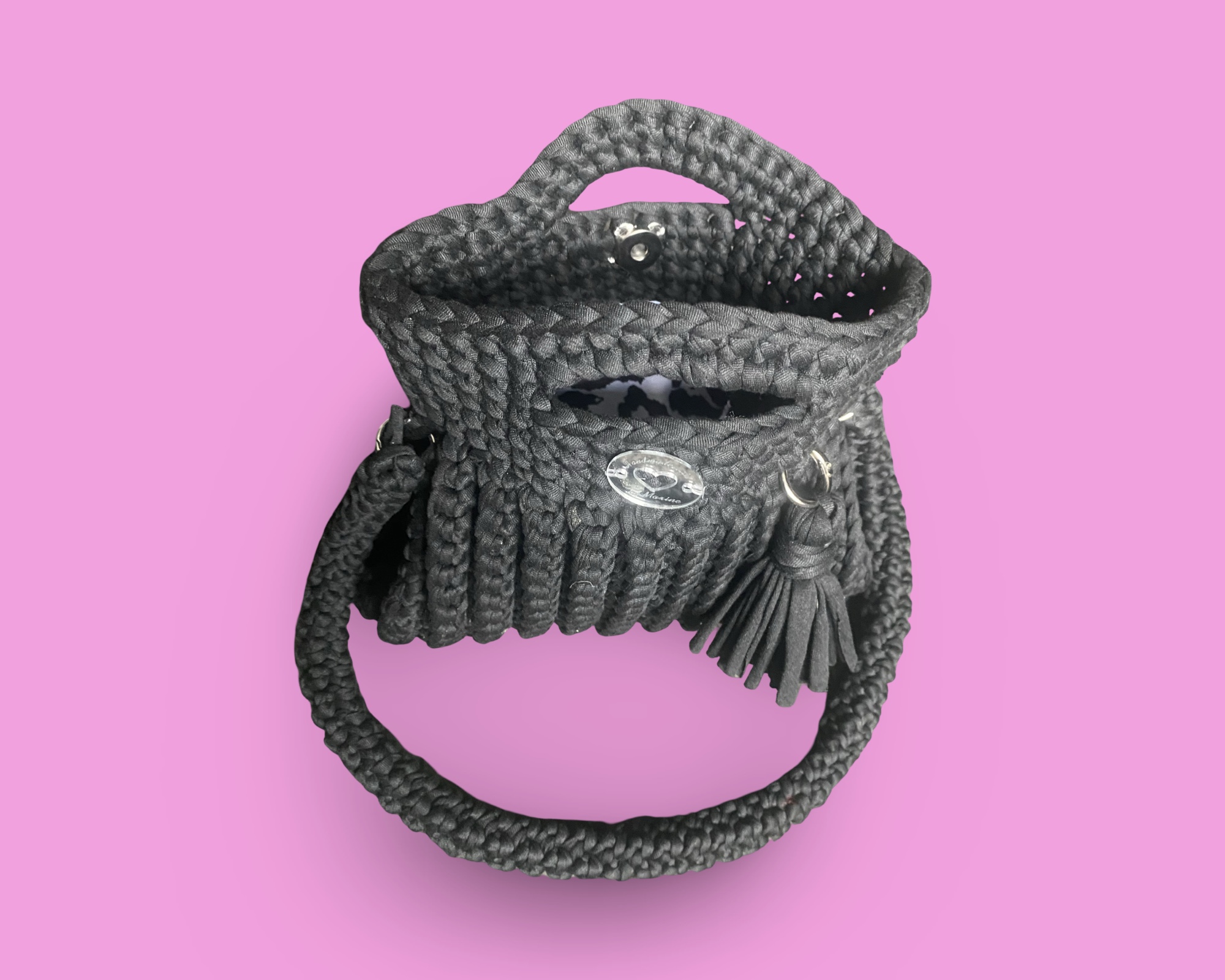 Handmade crochet black shoulder bag #0047 - Image 3