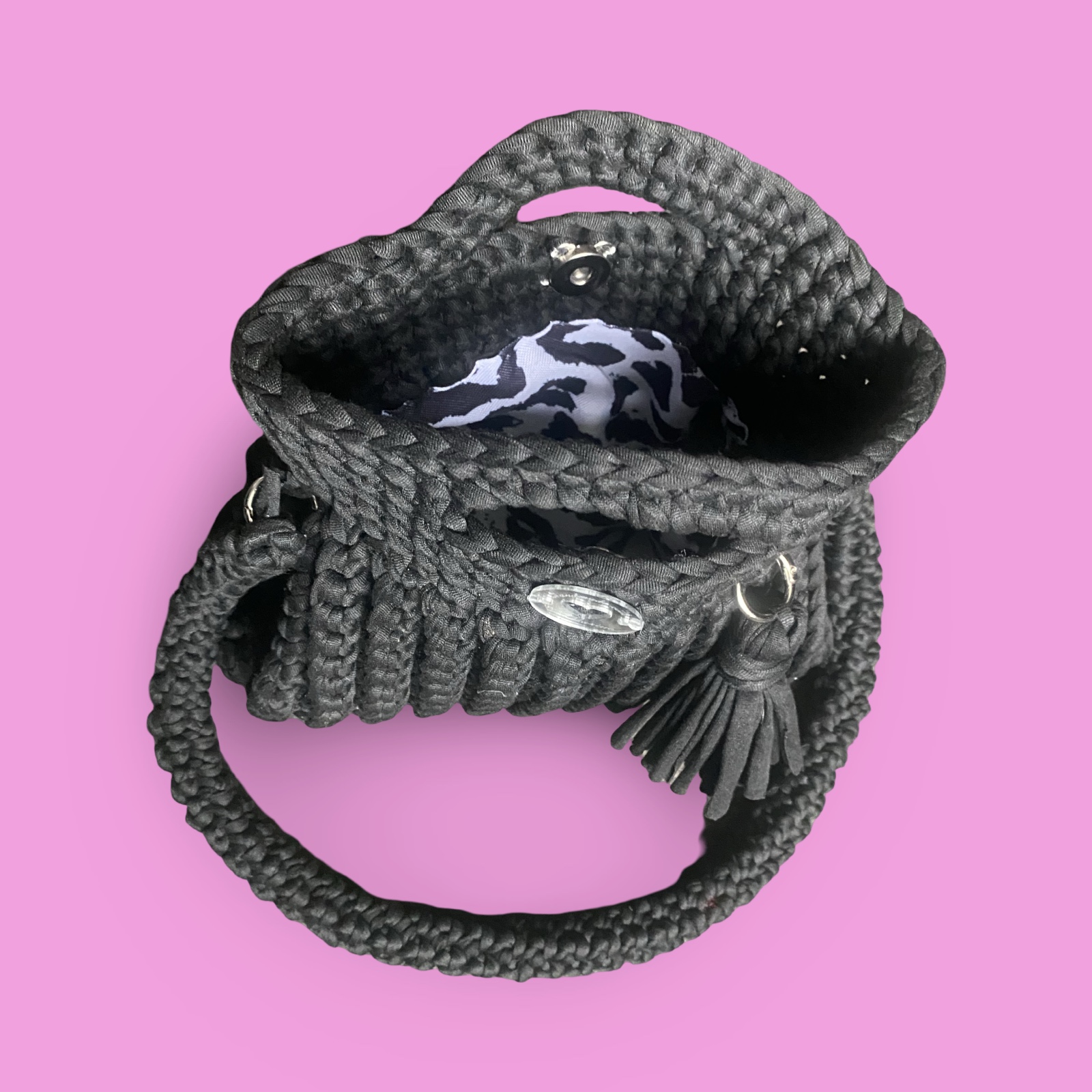 Handmade crochet black shoulder bag #0047 - Image 4