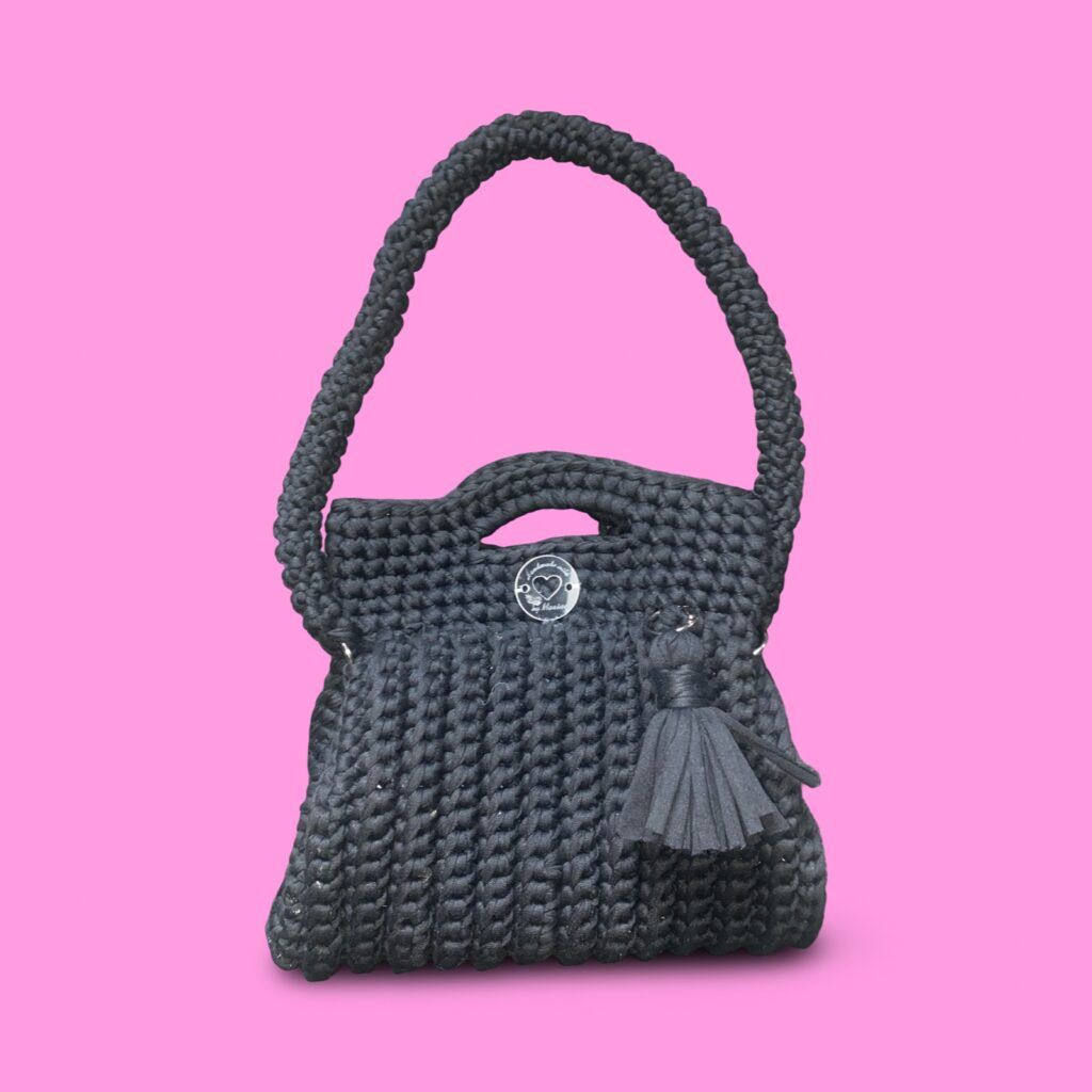 Handmade crochet black shoulder bag #0047