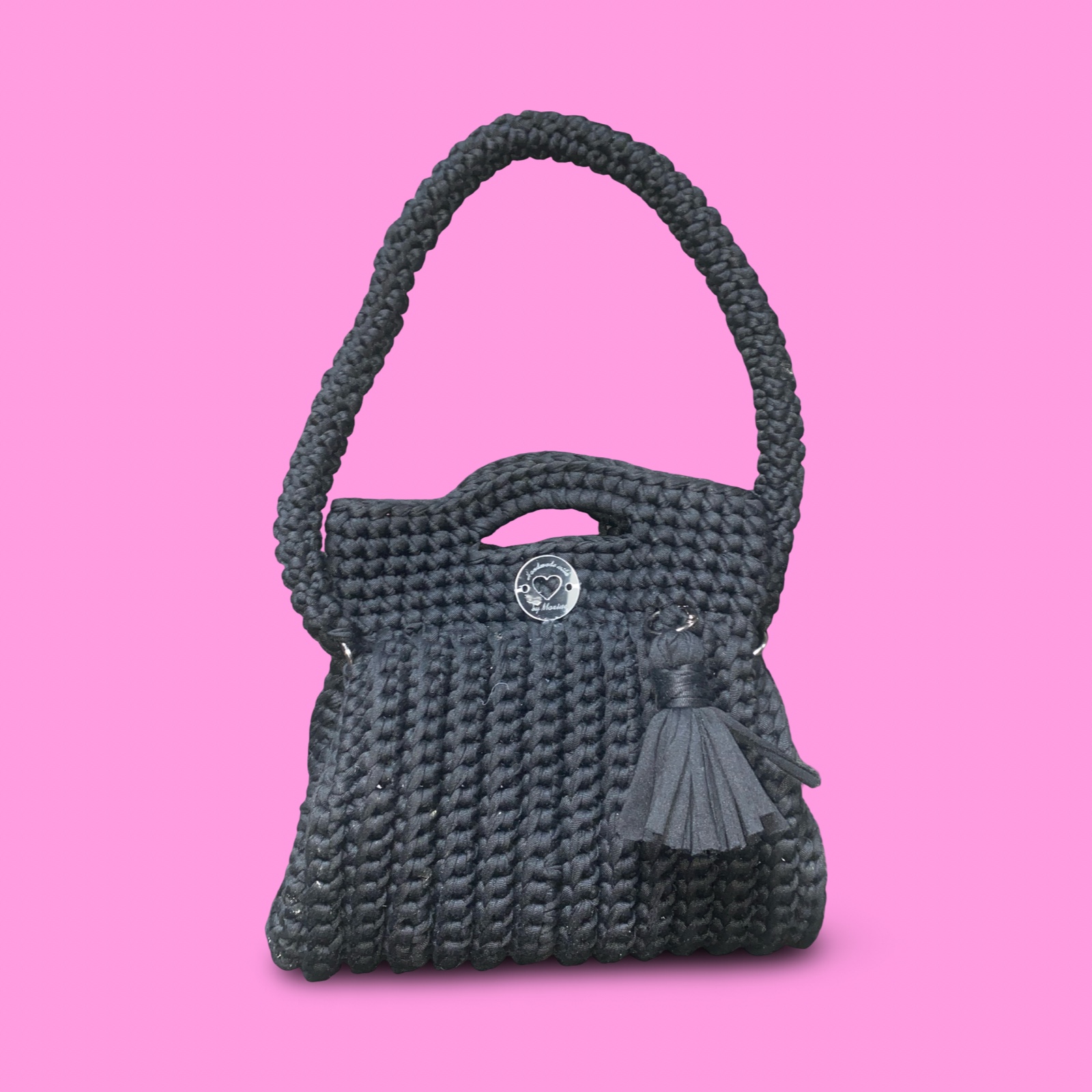 Handmade crochet black shoulder bag #0047 - Image 1