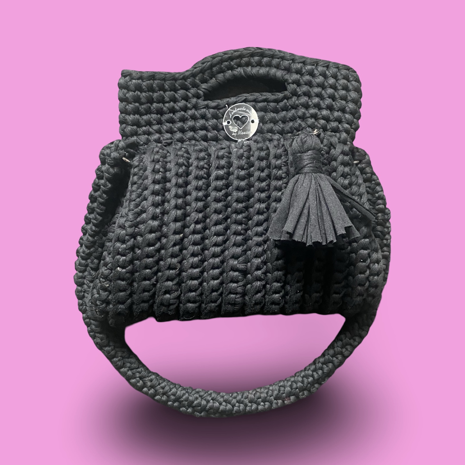 Handmade crochet black shoulder bag #0047 - Image 2