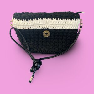 Black and white crochet shoulder bag #0031