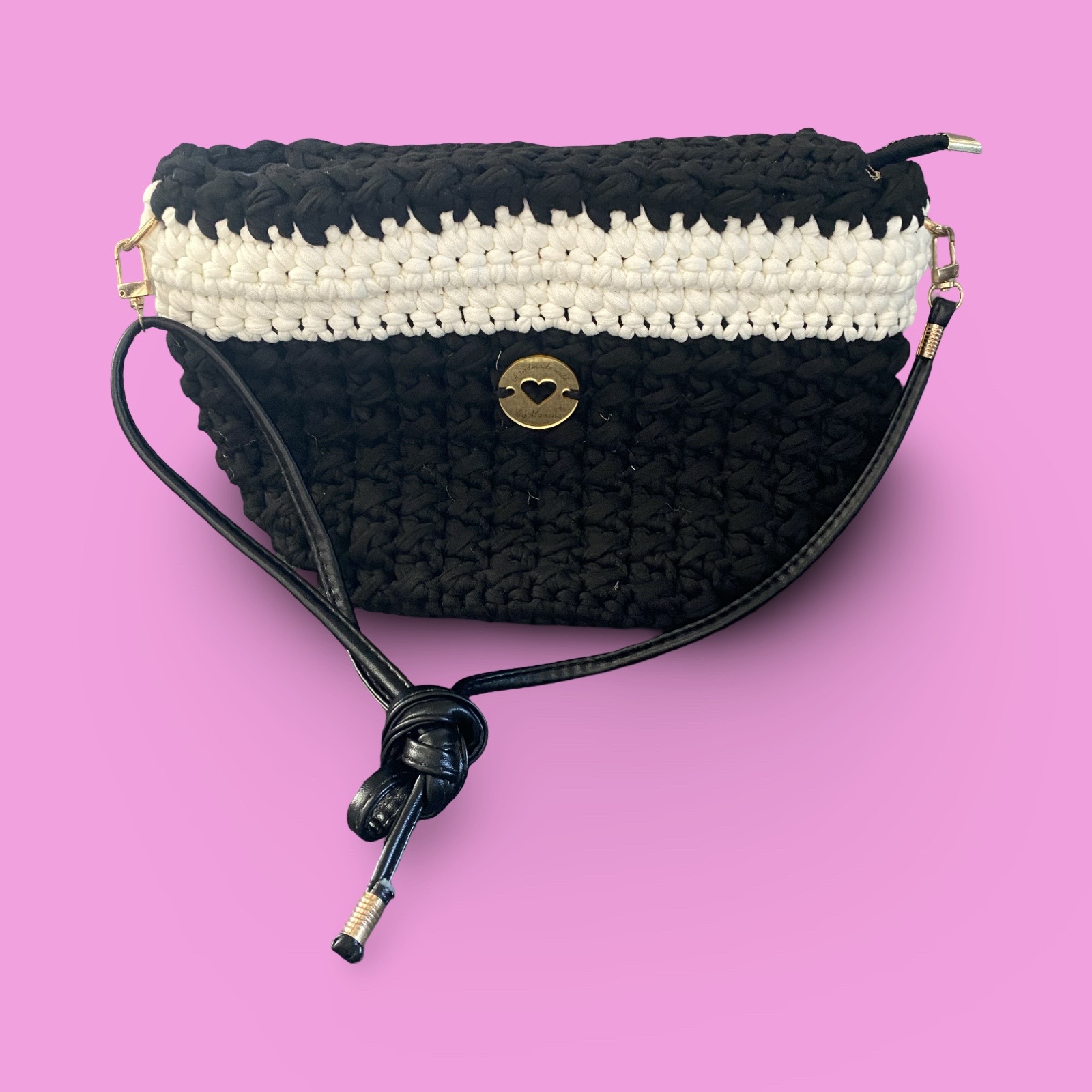 Black and white crochet shoulder bag #0031 - Image 1