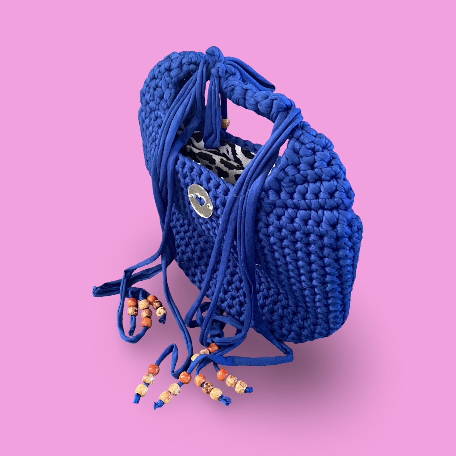 Royal blue crochet hand bag with adjustable strap #0030 - Image 2