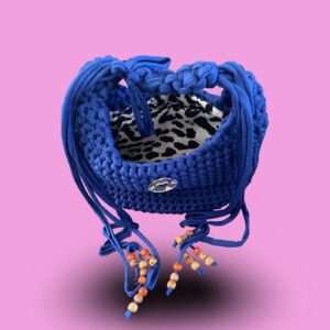Royal blue crochet hand bag with adjustable strap #0030 - Image 3