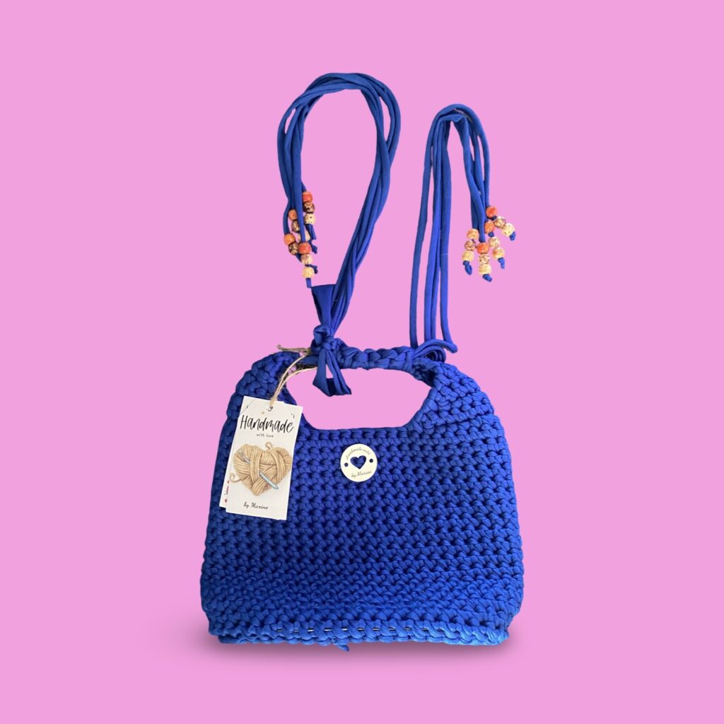 Royal blue crochet hand bag with adjustable strap #0030