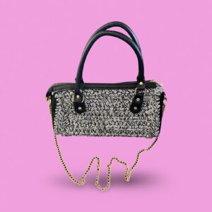 Back and white crochet hand bag with shoulder strap #0006