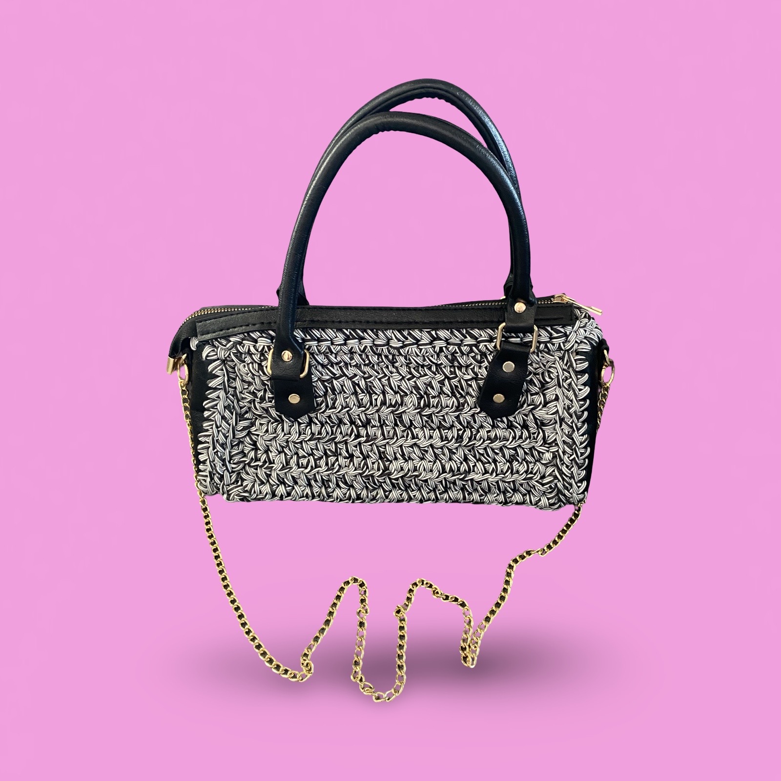 Back and white crochet hand bag with shoulder strap #0006 - Image 1