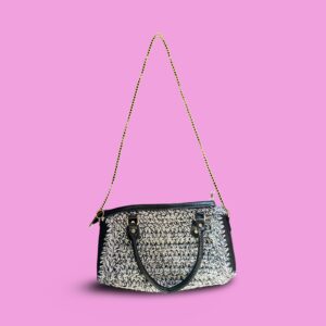 Back and white crochet hand bag with shoulder strap #0006 - Image 4