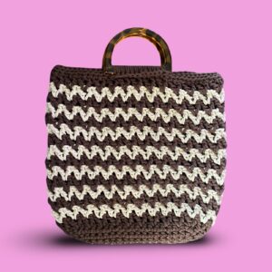 Small Brown and cream crochet shopping bag #0042