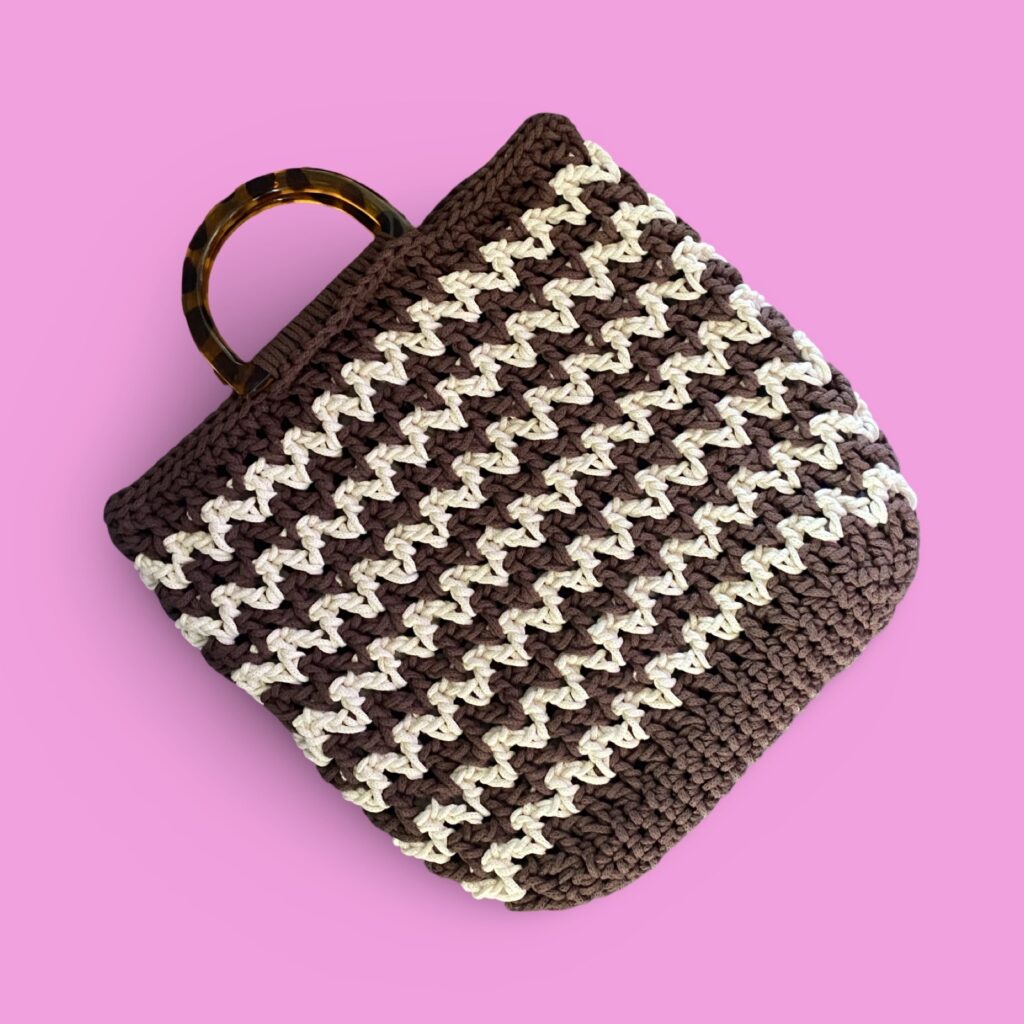Small Brown and cream crochet shopping bag #0042