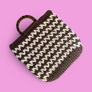 Small Brown and cream crochet shopping bag #0042 - Image 2