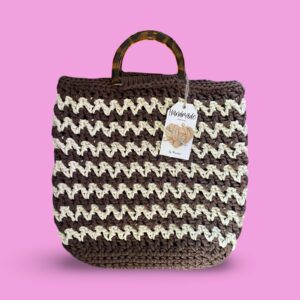 Small Brown and cream crochet shopping bag #0042 - Image 4