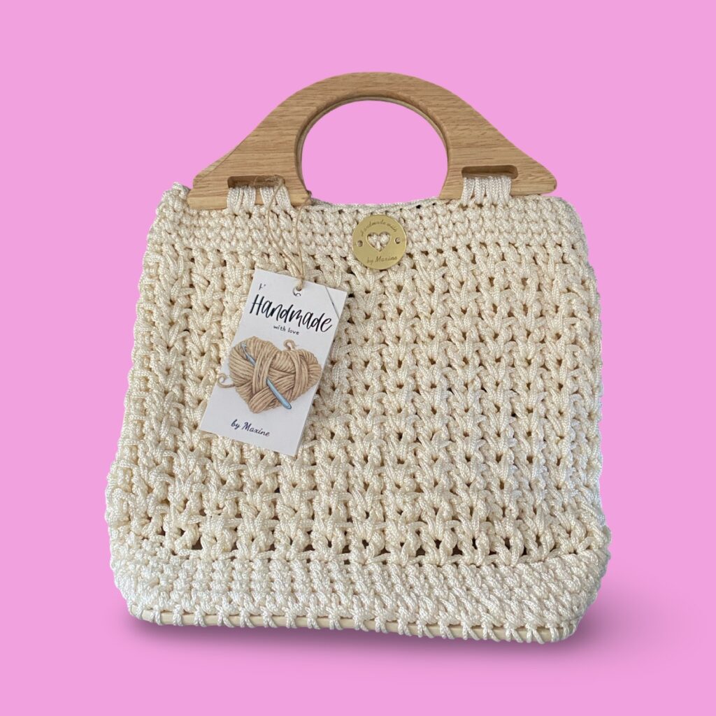 Cream crochet hand bag #0043