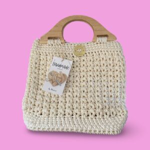 Cream crochet hand bag #0043 - Image 4