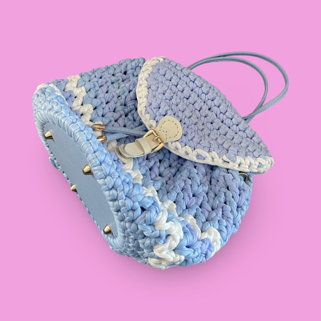 Baby blue and white crochet shoulder bag #0026