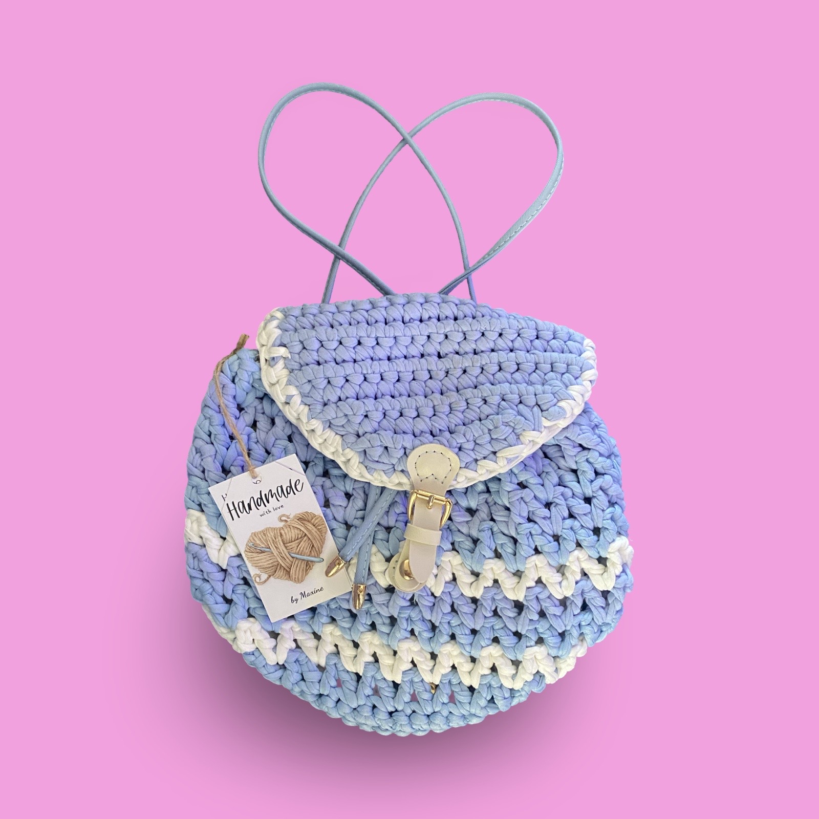 Baby blue and white crochet shoulder bag #0026 - Image 1