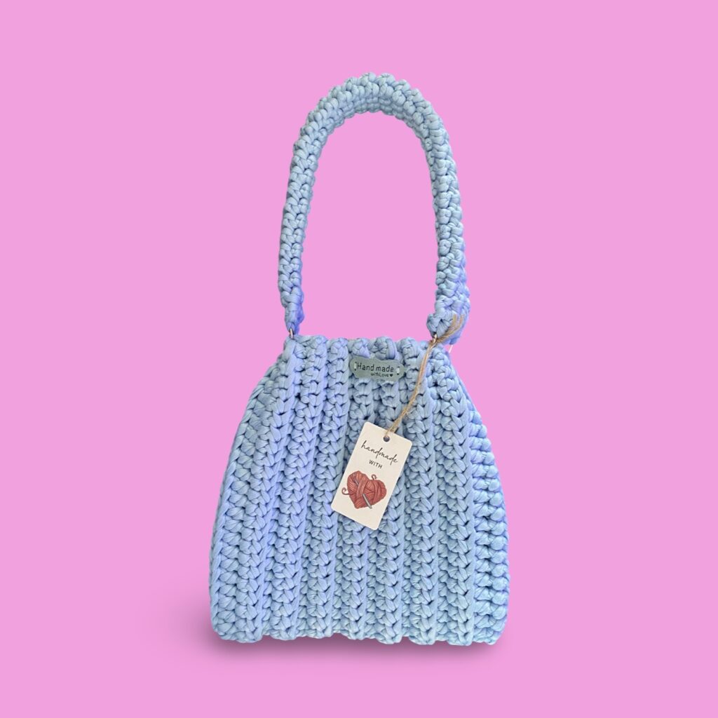 Baby blue crochet hand bag #0038
