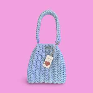 Baby blue crochet hand bag #0038 - Image 4