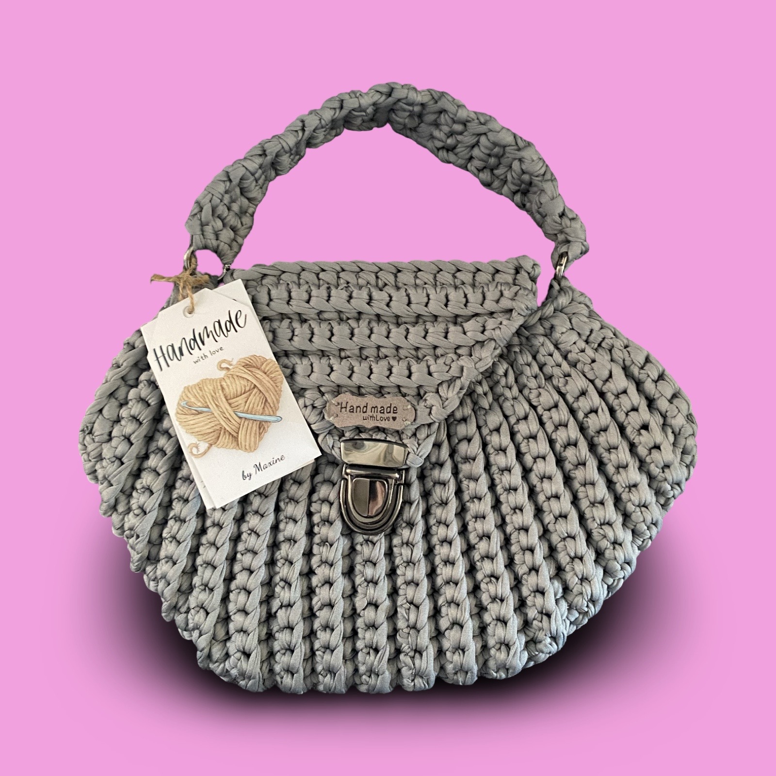 Grey crochet hand bag #0023 - Image 4