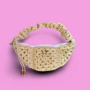 Khaki crochet cross over body bag with adjustable strap #0041