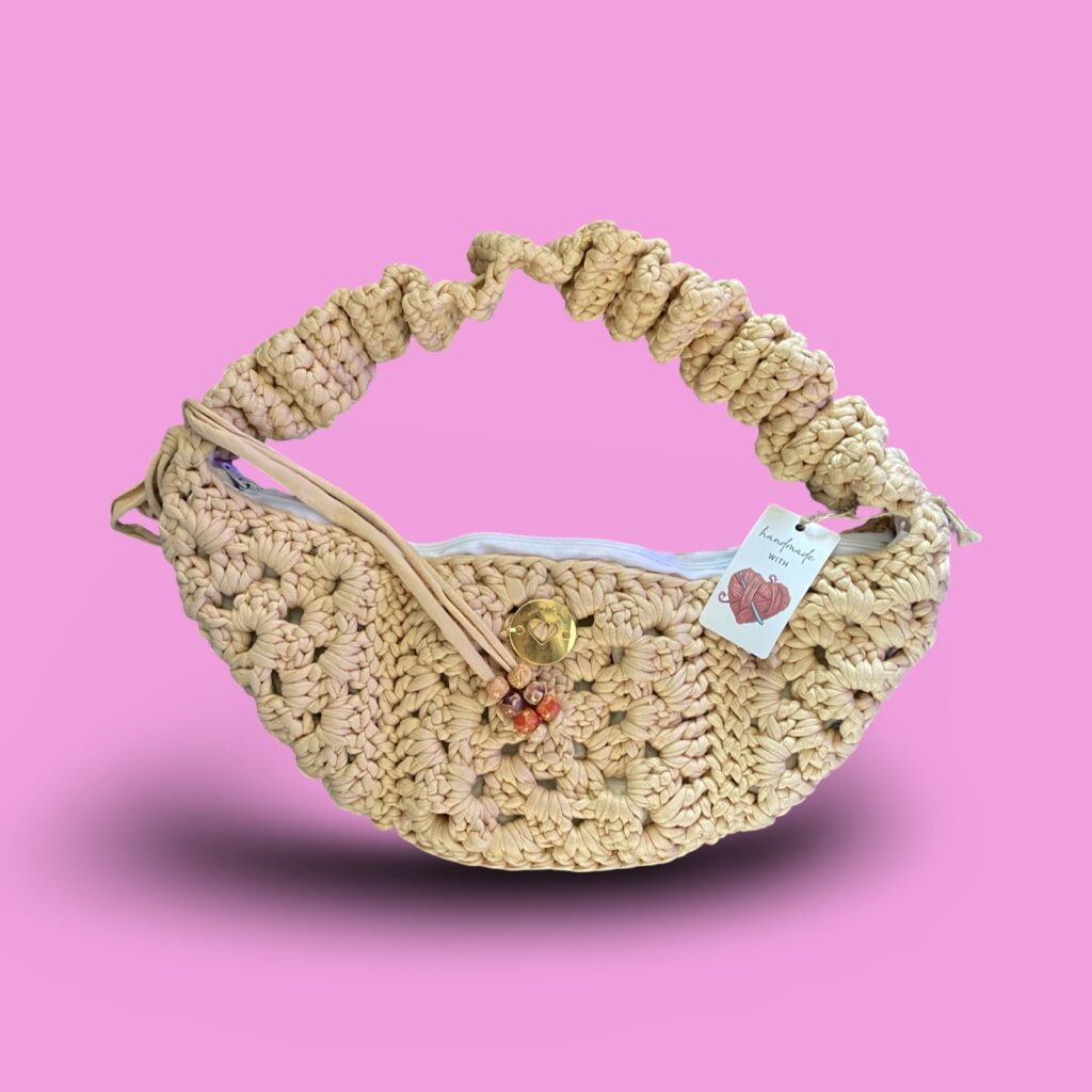 Khaki crochet cross over body bag with adjustable strap #0041