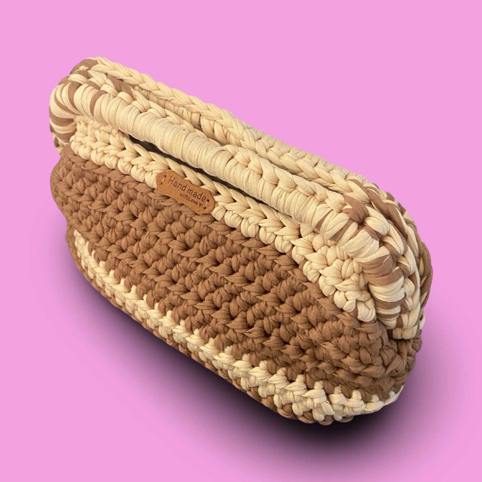 Brown and cream crochet clutch bag #0025 - Image 2