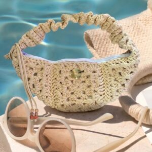 Khaki crochet cross over body bag with adjustable strap #0041 - Image 5