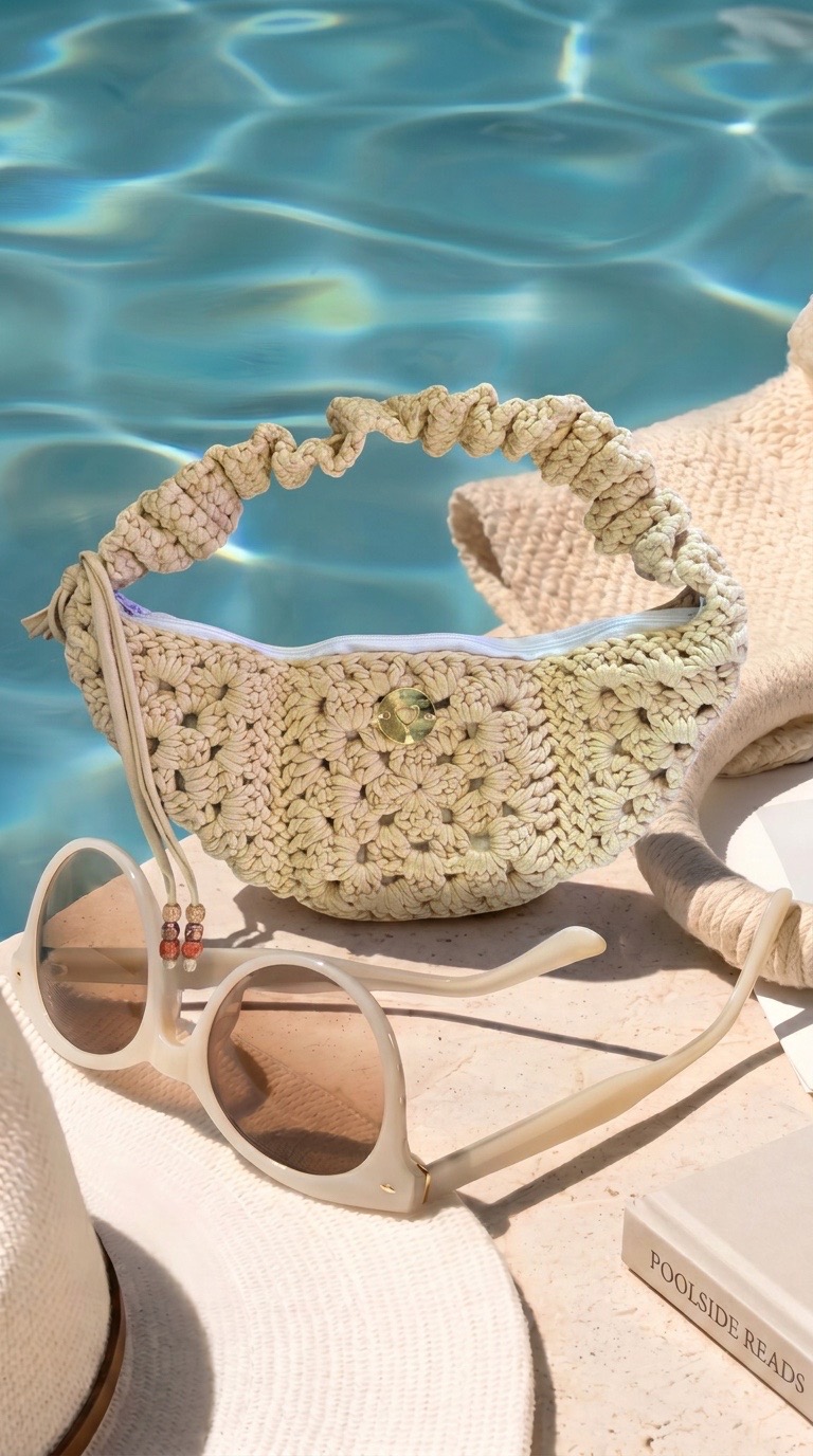 Khaki crochet cross over body bag with adjustable strap #0041 - Image 5