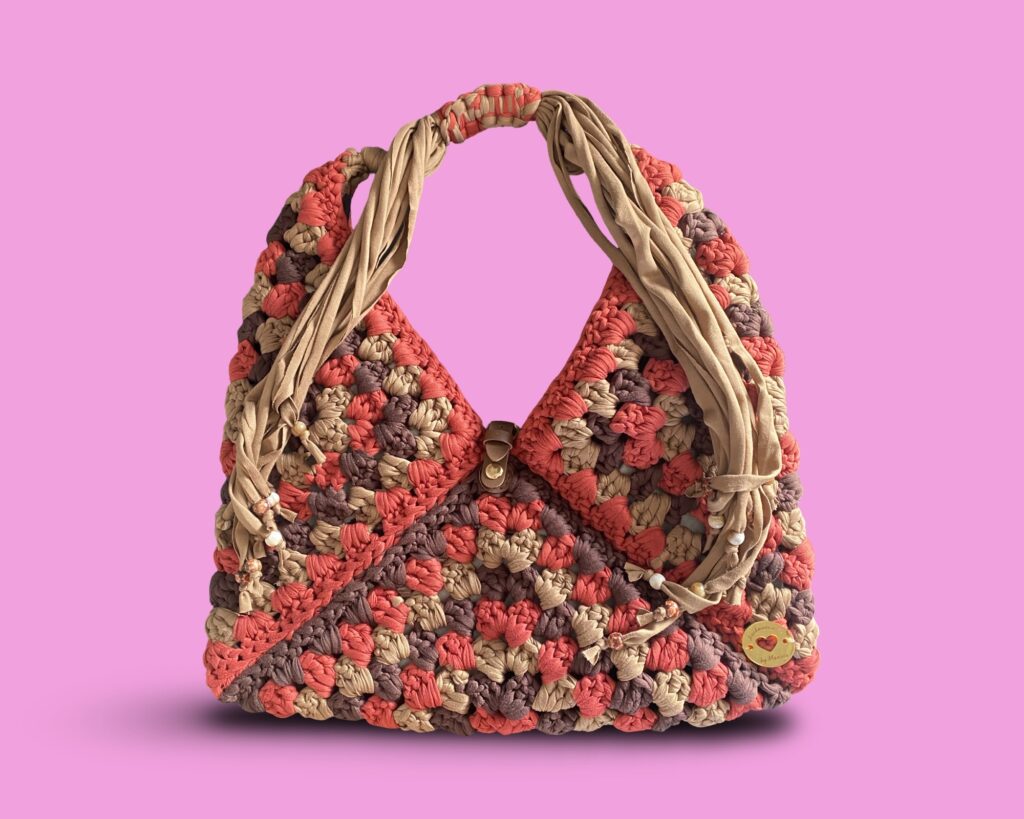 Handmade crochet multi colour adjustable tote bag #0045