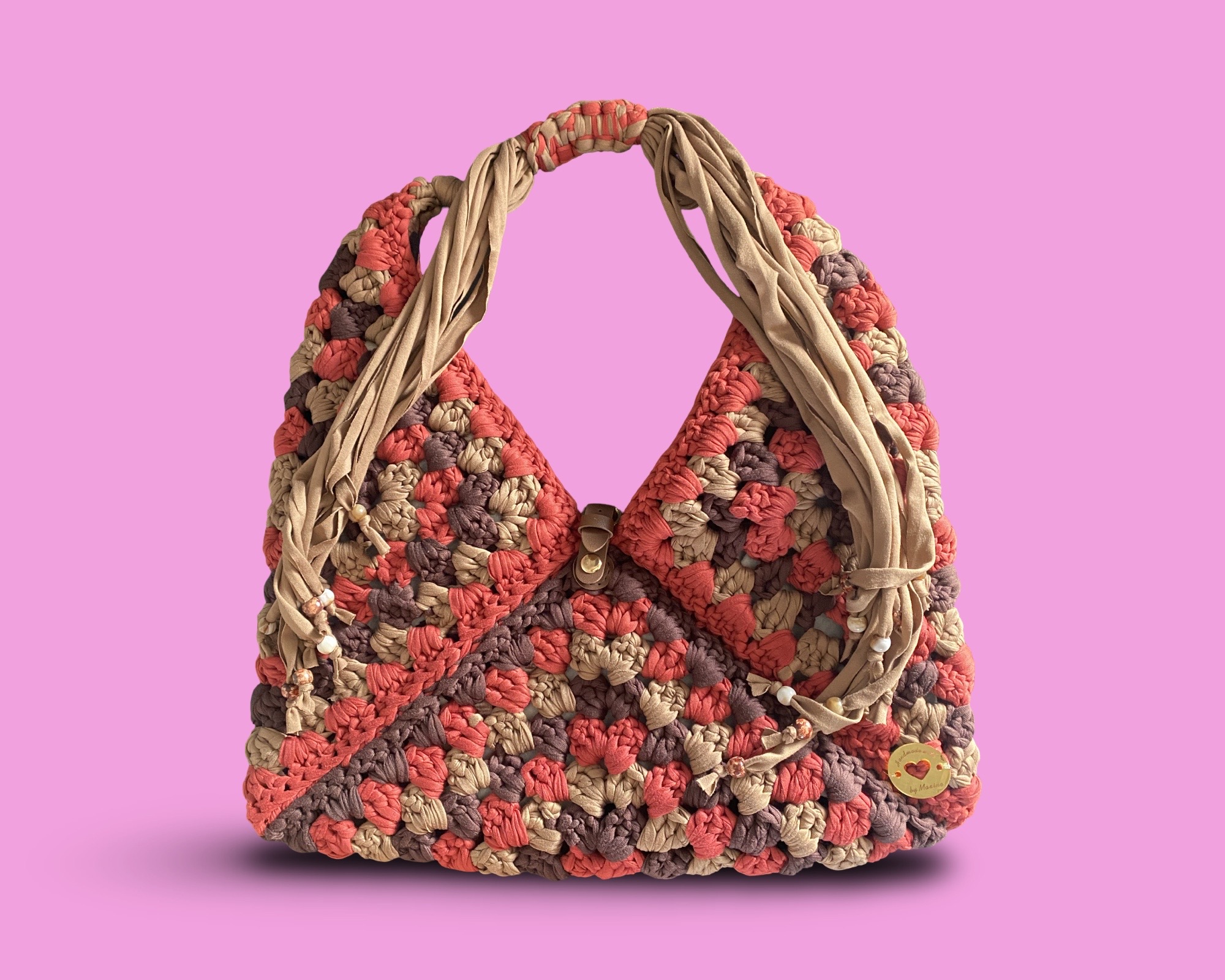 Handmade crochet multi colour adjustable tote bag #0045 - Image 1