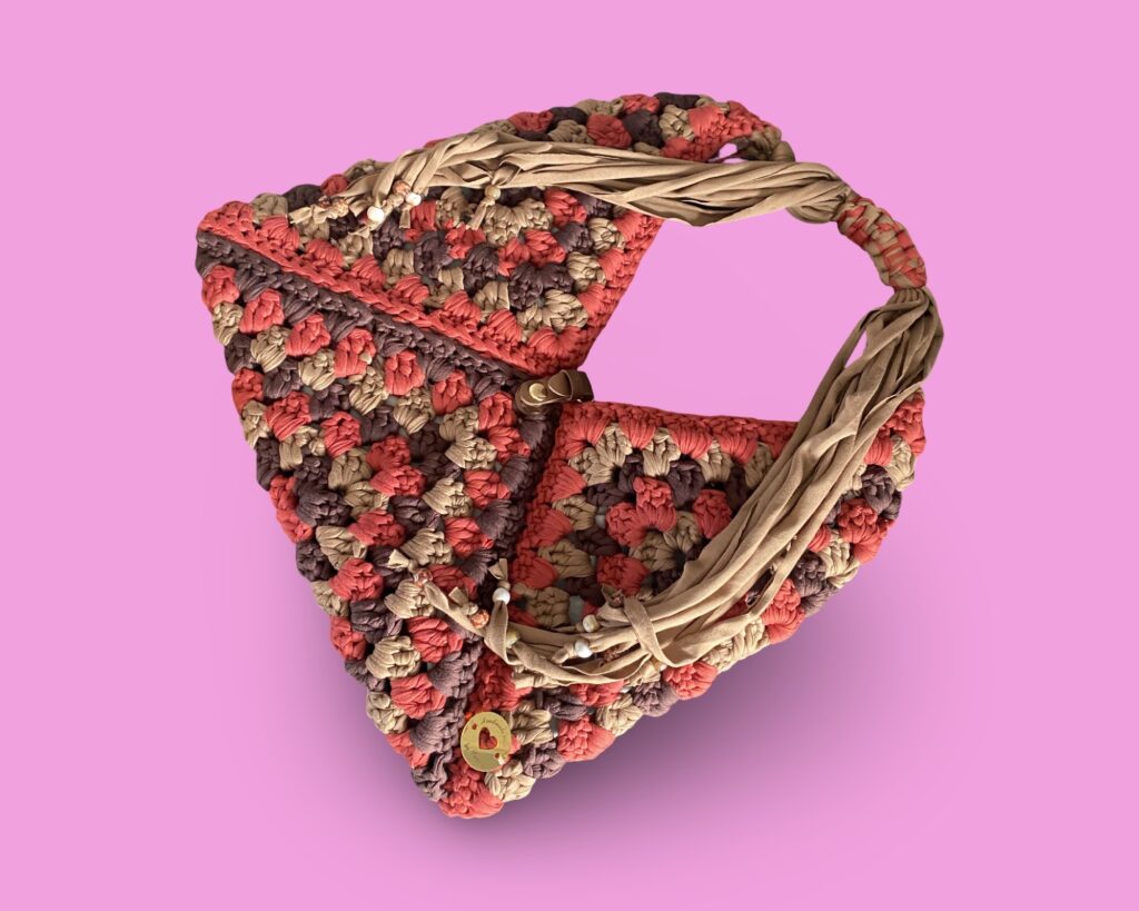 Handmade crochet multi colour adjustable tote bag #0045