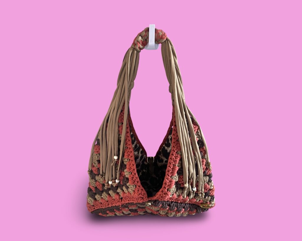 Handmade crochet multi colour adjustable tote bag #0045