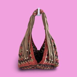Handmade crochet multi colour adjustable tote bag #0045 - Image 4