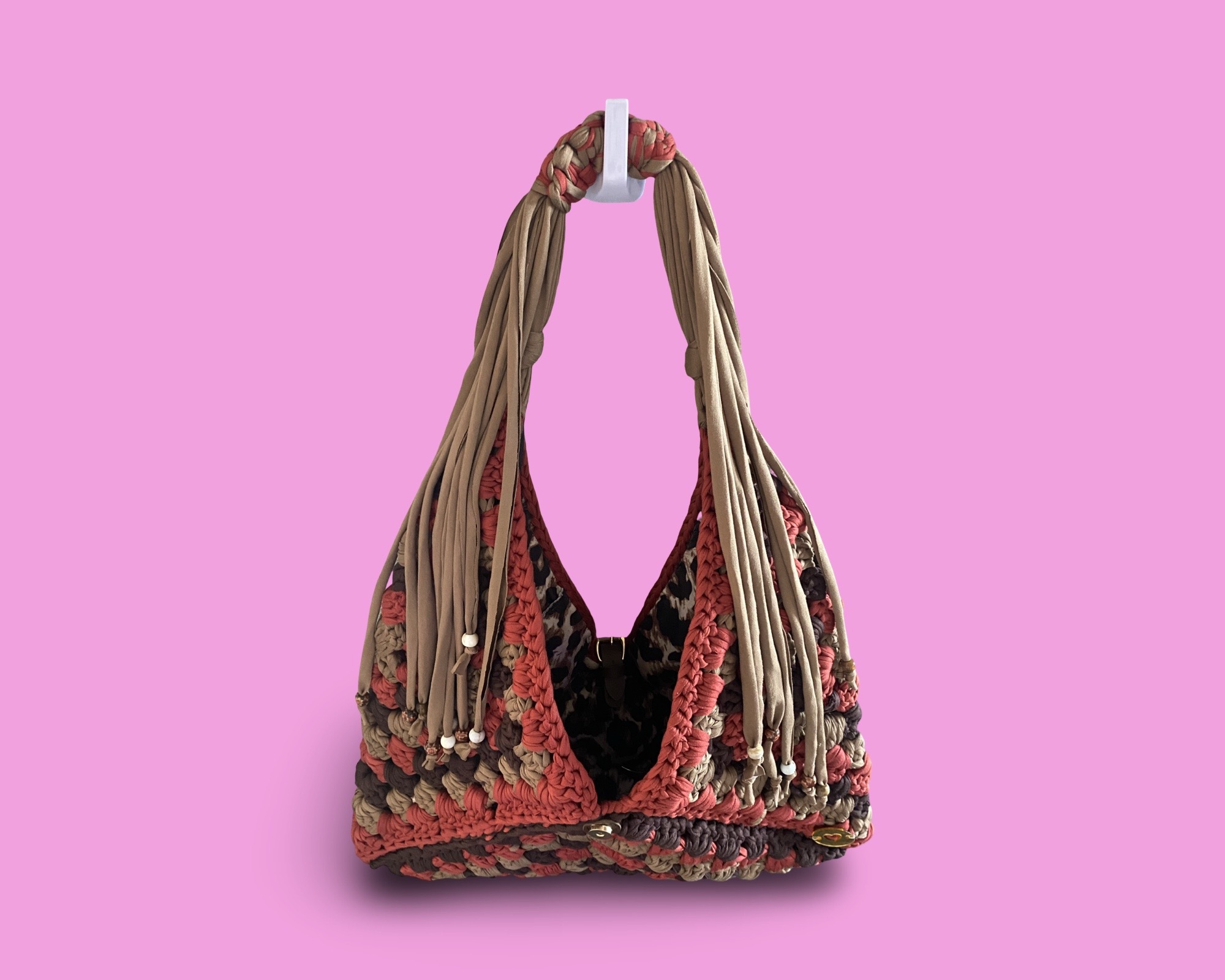 Handmade crochet multi colour adjustable tote bag #0045 - Image 4